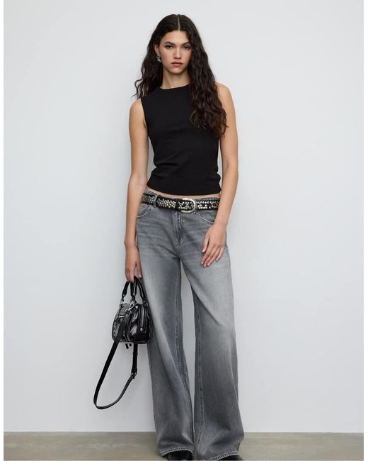 Stradivarius Black Faux Leather Crossbody Bowling Bag