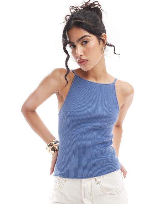 ASOS Blue Rolled Edge Strappy Back Cami Top