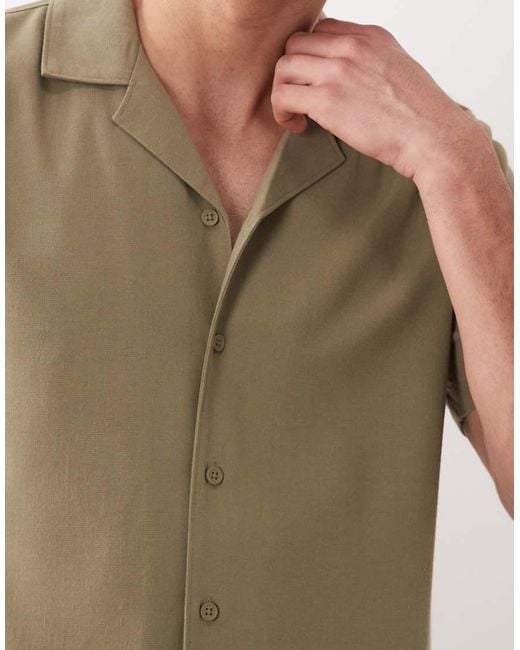 New Look Natural Linen Look Revere Shirt for men