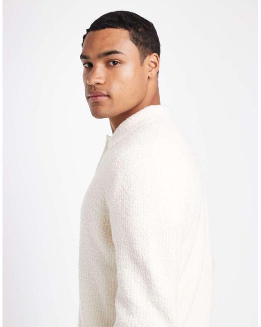 Only & Sons White Relaxed Fit Fisherman Knit Polo Jumper for men