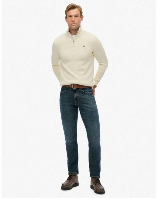 Superdry White Cotton Half Zip Knit Jumper for men
