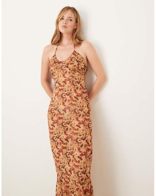 Motel Natural Alette Floral Print Halter Midaxi Dress