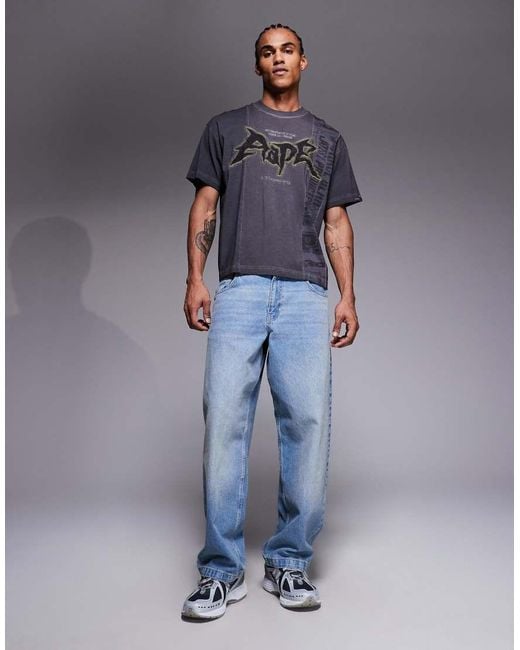 Aape By A Bathing Ape Gray Aape By A Bathing Ape Oversized Spliced T-shirt With Front Graphic for men