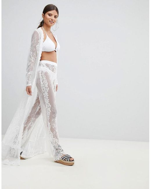 Missguided Premium Lace Beach Trousers in White | Lyst Canada