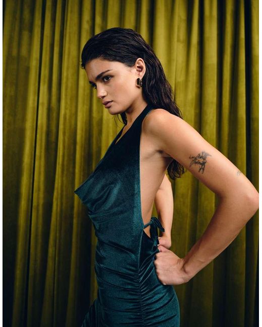 ASOS Green Velvet Cowl Neck Maxi Dress