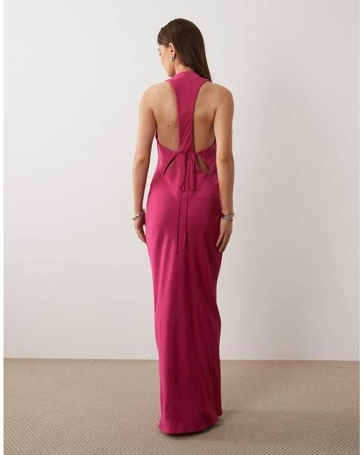 ASOS Red Scoop Neck Satin Maxi Dress With Tie Back