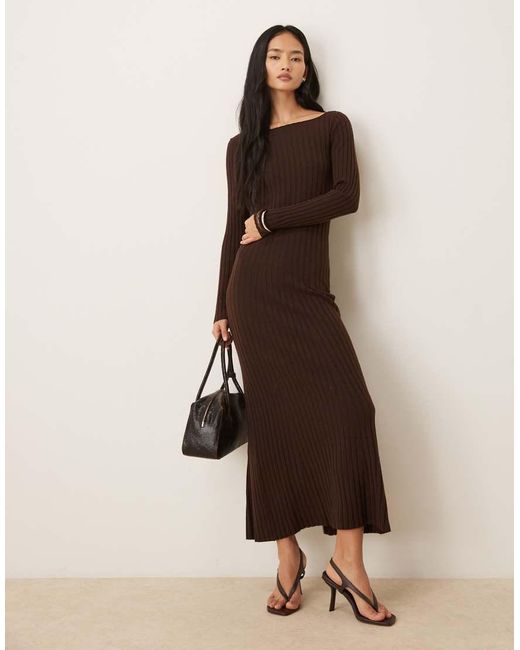 Vila Natural Long Sleeve Ribbed Maxi Knitted Dress