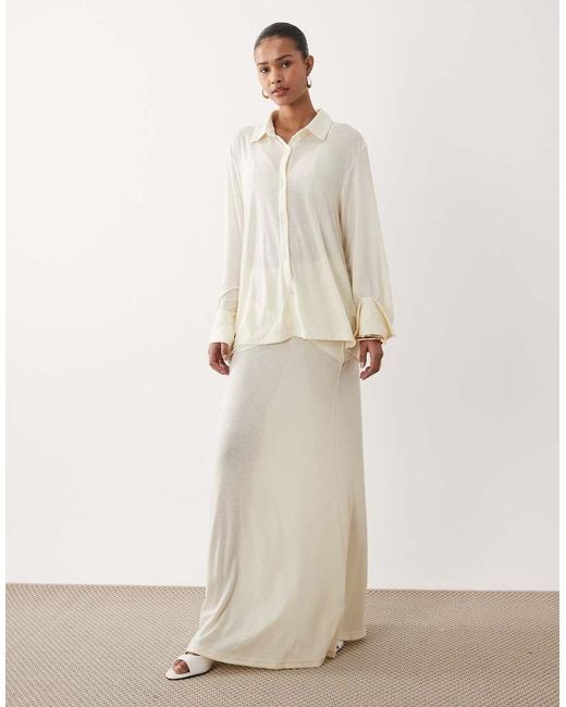 SNDY'S Natural Soft Fine Knit Semi Sheer Wide Cuff Shirt Co-ord