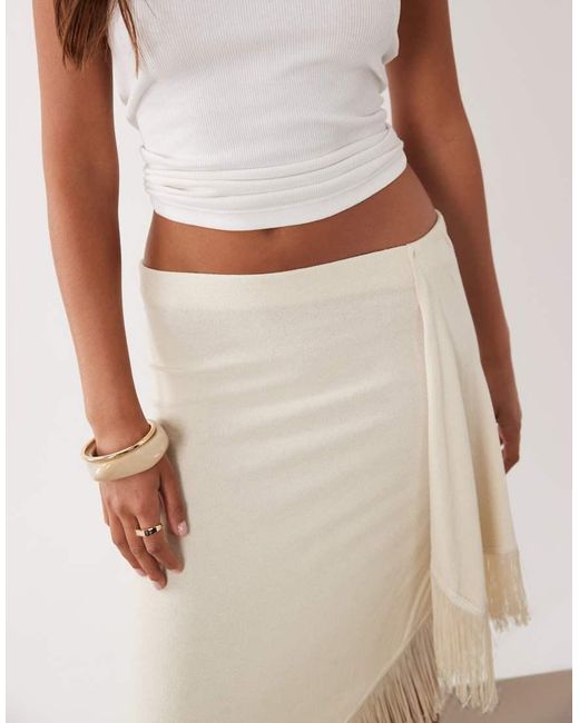 ASOS Natural Knit Fringe Sarong Midi Skirt