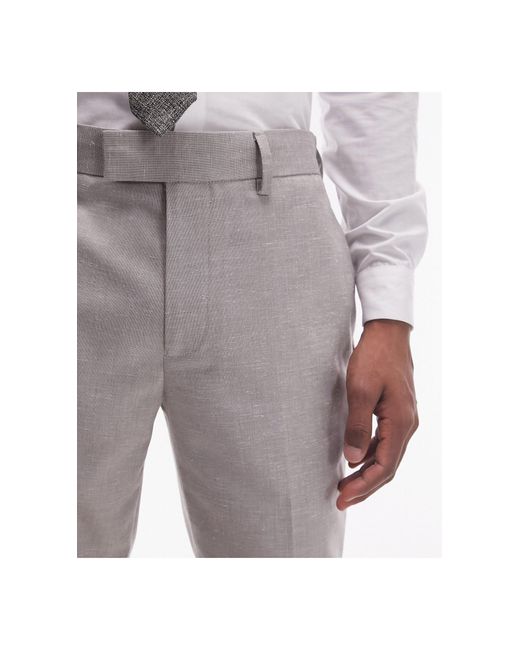 Topman – schmal geschnittene anzughose aus leinen in Gray für Herren