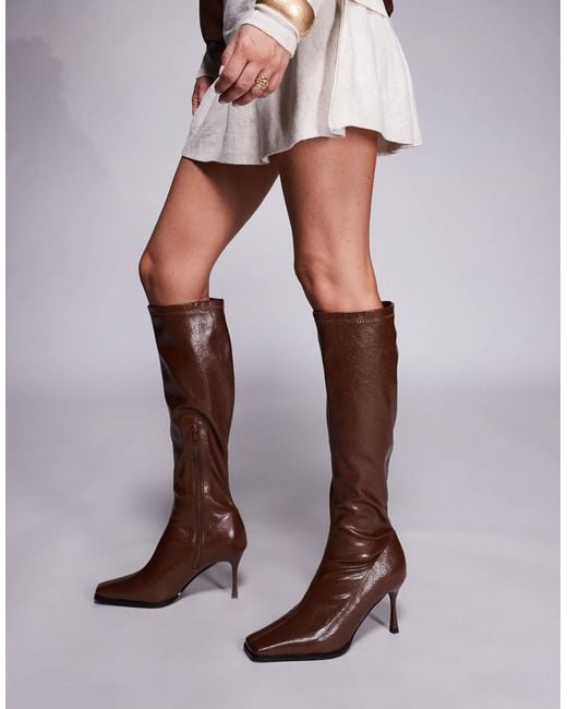Public Desire Brown Scorpion Square Toe Heeled Knee Boots