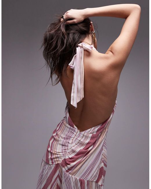 TOPSHOP Halterneck Ruched Front Textured Maxi Dress in Pink Lyst Canada