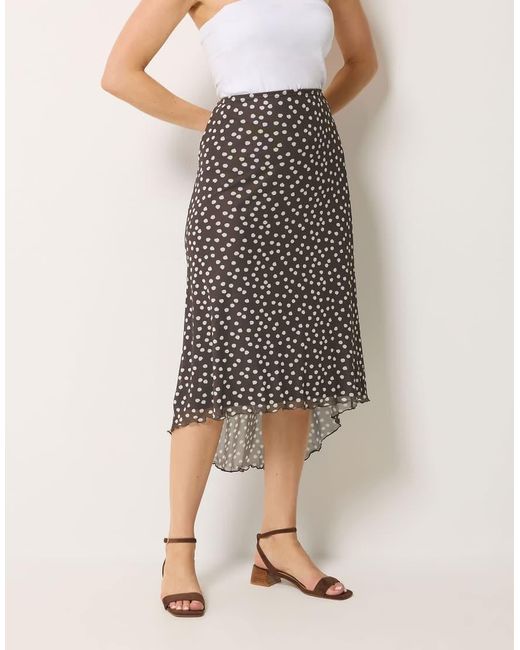 Long Tall Sally Natural Polka Dot Asymmetric Mesh Midi Skirt