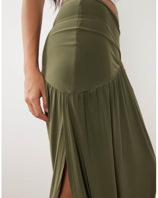 ASOS Green Slinky Asymmetric Maxi Skirt