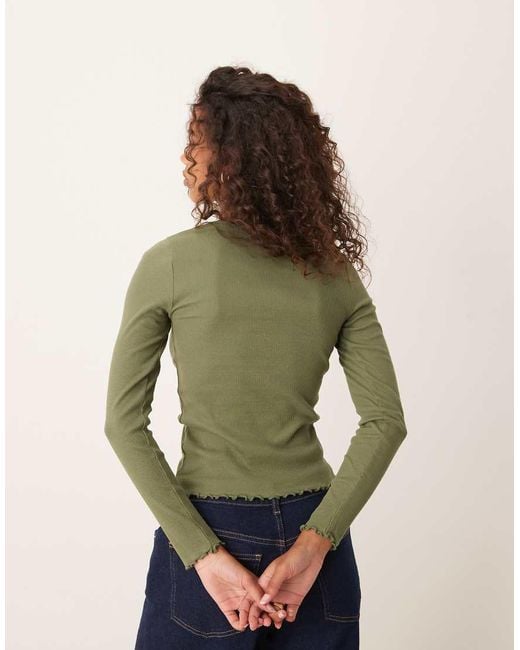 New Look Green Long Sleeve Lettuce Edge Top