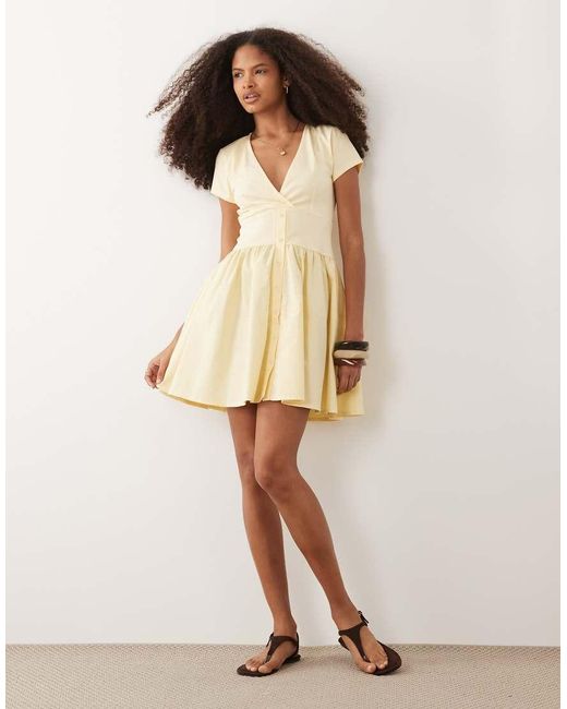 ASOS Natural Hybrid Button-front Mini Dress With Poplin Skirt