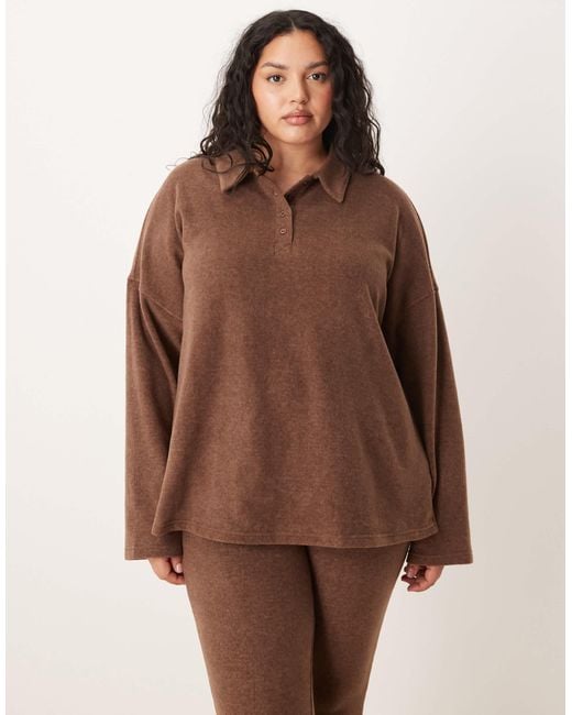 ASOS Brown Asos Design Curve Mix & Match Lightweight Fleece Collared Sweater
