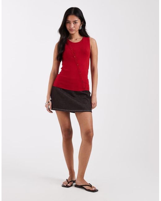 JJXX Red Asymmetric Button Through Knit Vest