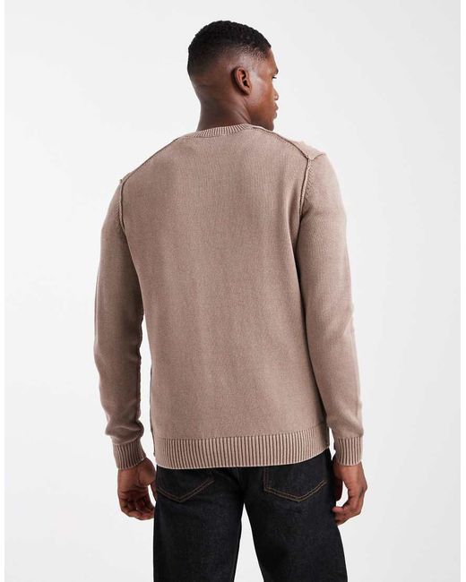 Jersey Marrón Claro De Corte Estándar Con Cuello Redondo Y Costuras A La Vista De Punto De Only & Sons de hombre de color Natural