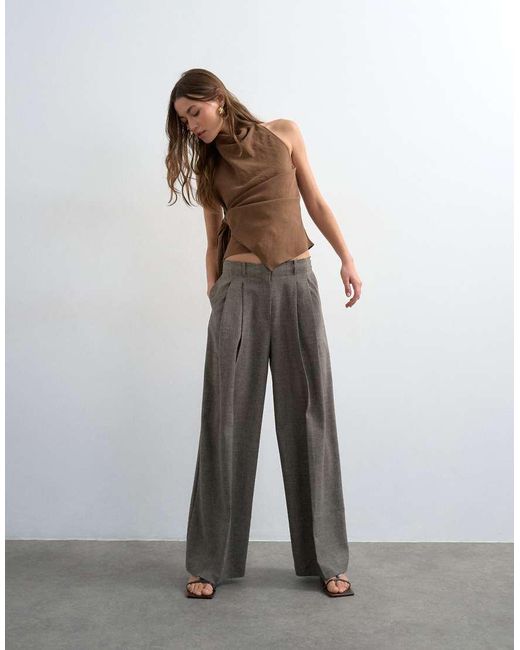 TOPSHOP Multicolor Raw Hem Low Slung Double Pleated Tailored Trouser