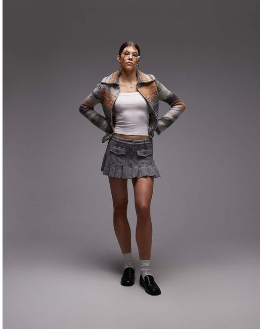 emory park Gray Felted Pocket Detail Mini Skirt