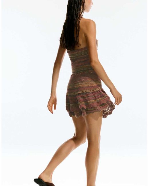 Pull&Bear Gehaakte Mini Rok Met Ruches in het Brown