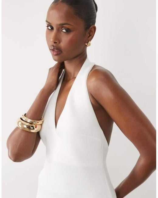 ASOS Natural Plunge Neck Structured Full Skirt Mini Dress