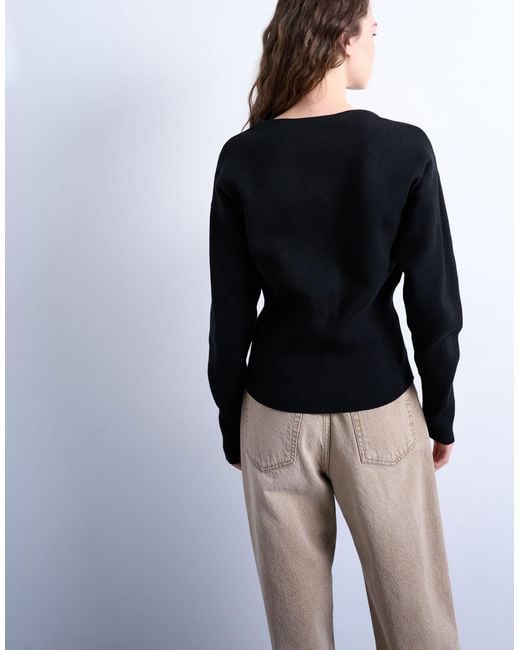 TOPSHOP Black Knitted V Neck Longline Compact Fitted Waist Cardigan