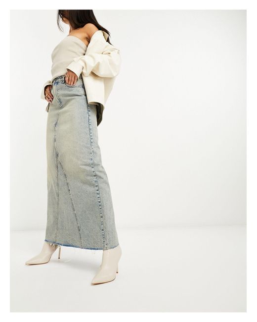 Stradivarius Spliced Denim Maxi Skirt in Gray Lyst