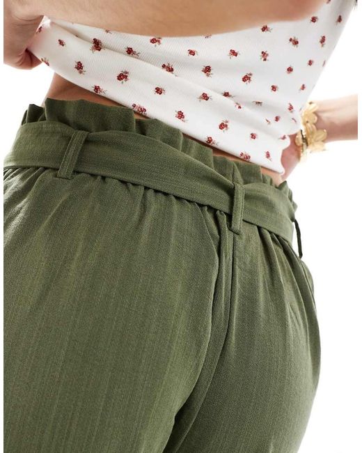 ONLY Green Tie Waist Wide Leg Trousers
