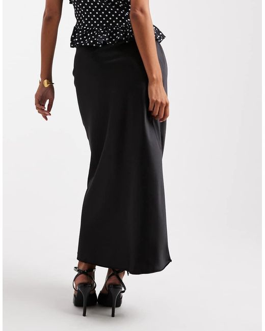 New Look Black Satin Bias Midi Skirt