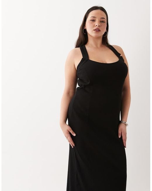 ASOS Black Asos Design Curve Scoop Front Racer Seam Detail Midi Dress