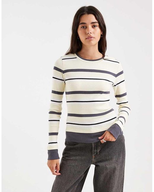 4th & Reckless Gray Cotton Rich Ribbed Crew Neck Long Sleeve T-Shirt