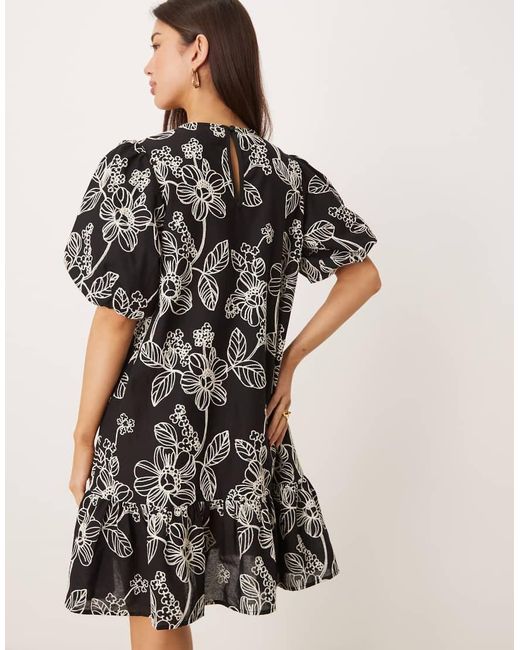 Lovedrobe Natural Embroidered Short Sleeve Swing Mini Dress