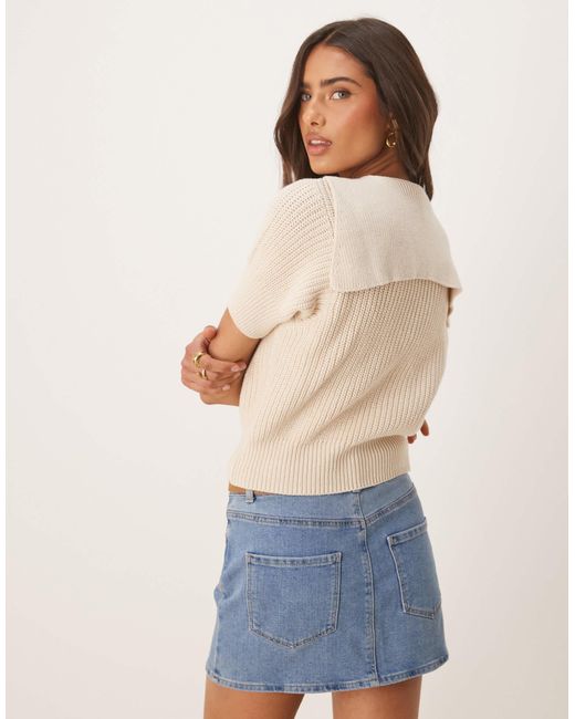 ASOS Blue Knitted Structured Collar Short Sleeve Cardigan With Gold Buttons