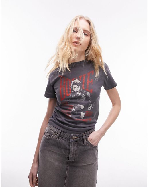 TOPSHOP Gray Graphic License David Bowie Baby Tee