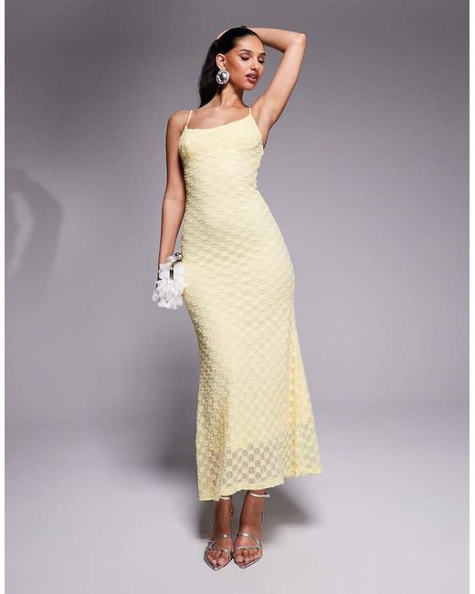 Vestido Midi Color Limón De Malla De -Amarillo Bardot de color Multicolor