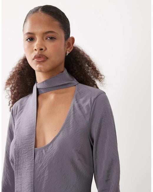ASOS Gray Techy Scoop Neck Long Sleeve Maxi Dress With Scarf