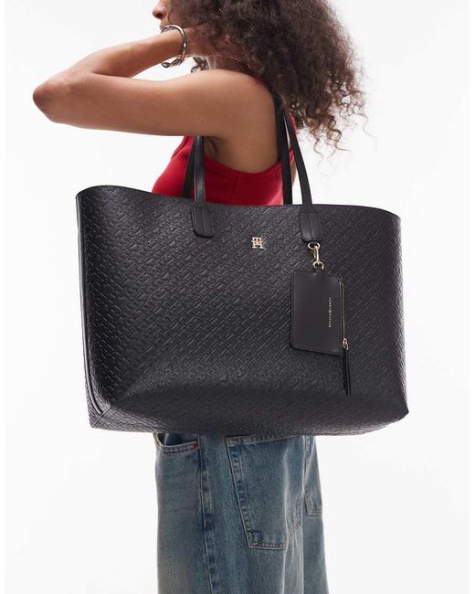 Tommy Hilfiger Blue Icon Mono Print Leather Tote Bag