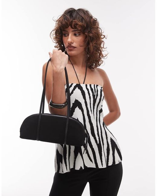 & Other Stories Black Leather Suede Two Handle Curve Shoulder Bowling Bag