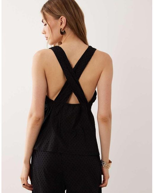 esmé studios Black Esmee Tie Front Dobby Detail Beach Top