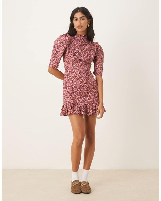 Glamorous Red High-Neck Ruffle Mini Dress