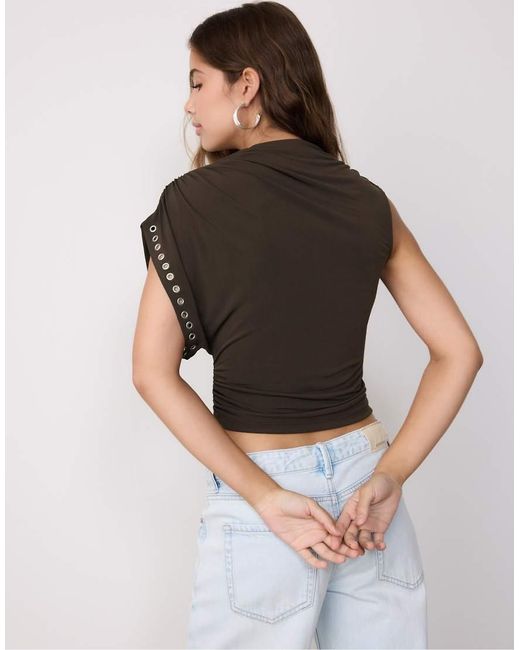 Stradivarius Black Asymmetric Stud-detail Sleeveless Top