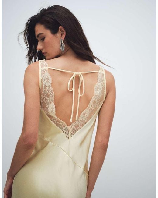 4th & Reckless White Satin Cowl Neck Lace Back Maxi Dress
