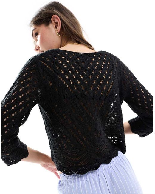 Jdy Black Open Knit Scallop Edge Top