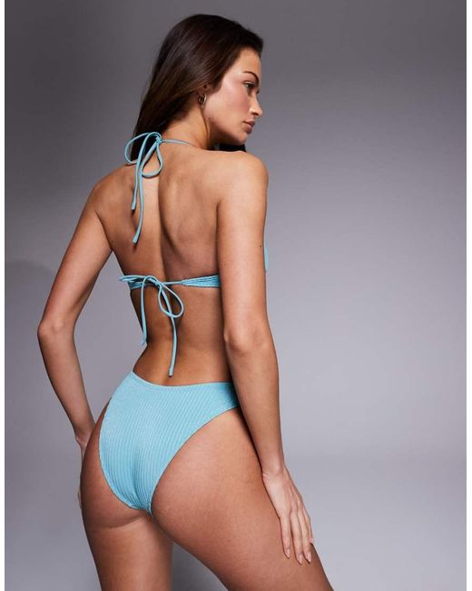 ASOS Blue Riddy Glitter Rib Knit Skinny Crop Halter Neck Bikini Top
