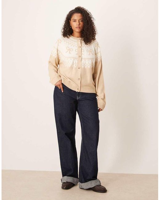 ASOS Natural Asos Design Curve Bow Detail Yoke Cardigan