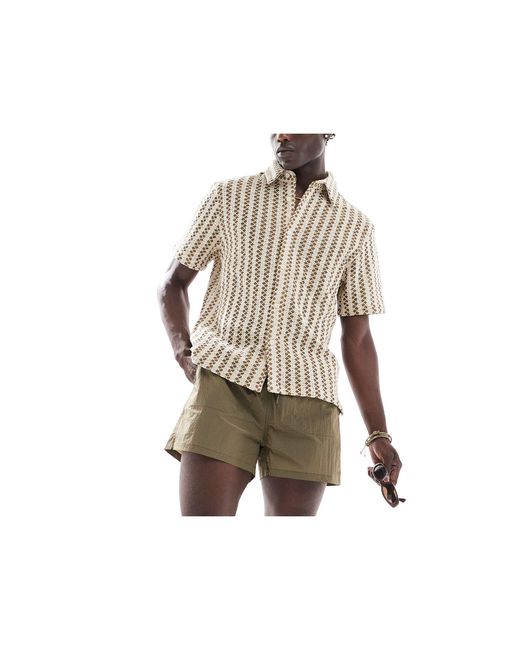 Bershka Brown Detail Stripe Textured Shirt for men