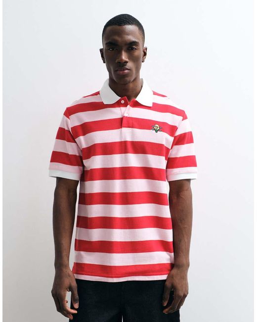 ICECREAM Red Striped Polo Neck T-shirt for men