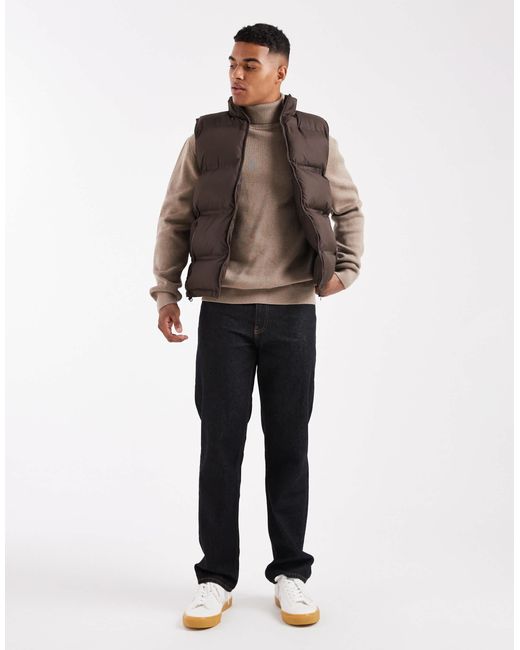 New Look Brown Puffer Gilet for men